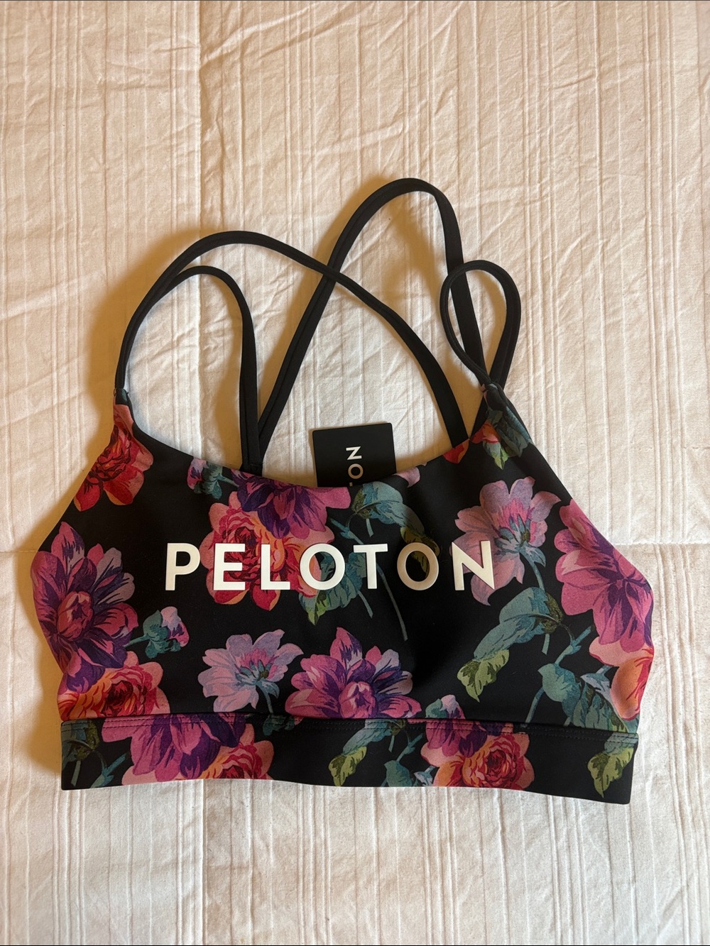 NWT Peloton Black Floral Strappy Cadent Speed Up Bra Sz Small